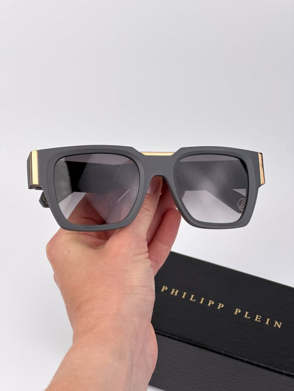 Philipp Plein Unisex Sunglasses Matte Grey Gradient Square Frames SPP095M 0L46